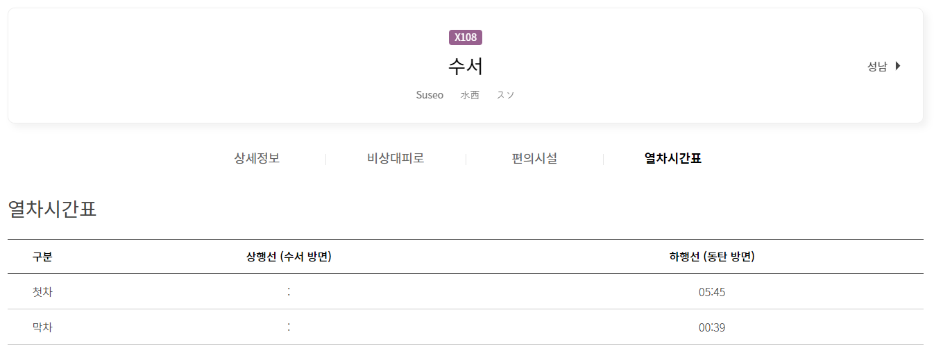 GTX-A 수서역 열차시간